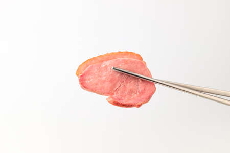 Smoked meat dishes. Sliced ââduck meat. Fatty meatの写真素材