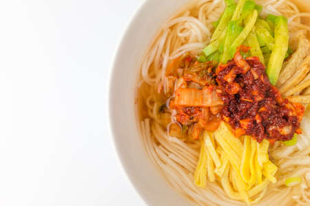 Feast food. Korean food culture. Flour noodles in anchovy brothの写真素材