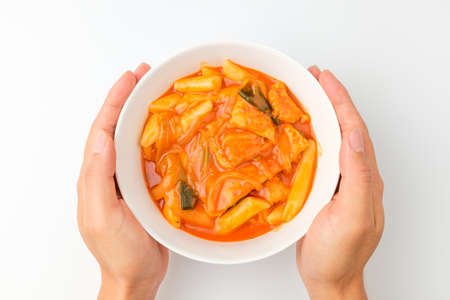 Popular food in Korea. Dish with rice cake. Spicy soup foodの写真素材
