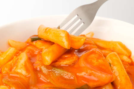 Popular food in Korea. Dish with rice cake. Spicy soup foodの写真素材