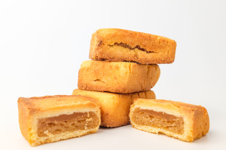 Sweet taiwanese dessert food. Pineapple flavored cake. Bread with pineapple jamの写真素材