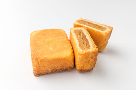 Sweet taiwanese dessert food. Pineapple flavored cake. Bread with pineapple jamの写真素材