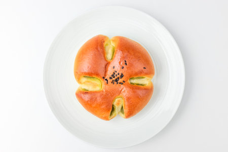 Bread with green cream. Bread with cream made from peas. Dessert with a soft texture