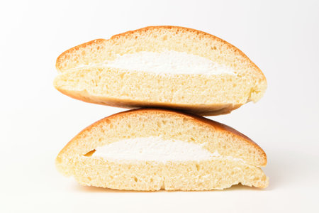Bread with soft cream. Dessert with a savory taste. Bread with a soft texture