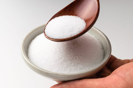 Salt with food additives. Seasoning to season food. White powder