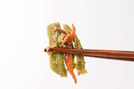 Stem lettuce dishes. Savory asian food. Vegetarian food. Cooking with a crunchy textureの写真素材