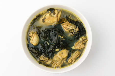 Oyster soup dish. Seafood and seaweed dishes. Asian food cultureの写真素材