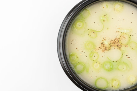 Broth made from boiled beef bones.