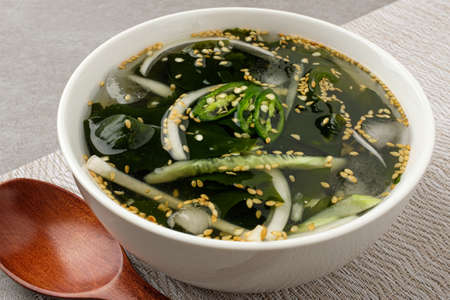 seaweed and cucumber soupの写真素材