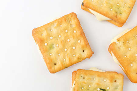 Nougat cream between biscuits.の写真素材