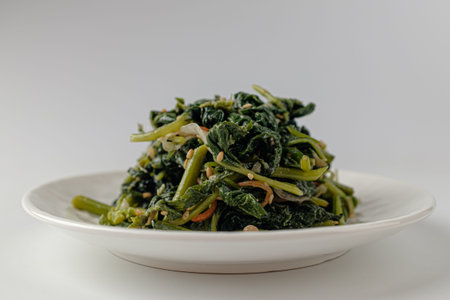 Korean food culture. A dish made from chwi-namul. Healthy vegetarian food
