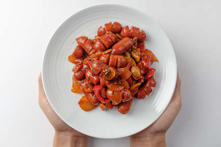 A sausage dish seasoned with ketchup.の写真素材