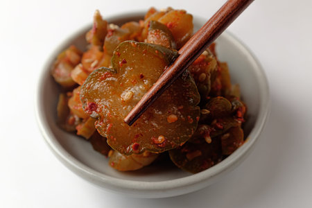 Sliced ââcucumber. Cucumber with spicy and salty seasoning.の写真素材