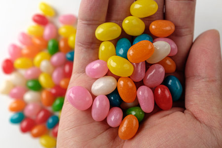 Sweet and chewy jelly. bean shaped dessert. different colored jellies