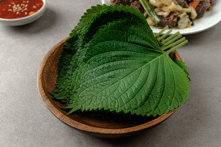 leaves from sesame. strong scented leaves. Korean food cultureの写真素材