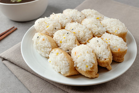 Japanese culture food. Rice in Fried Tofu. Sour sushi