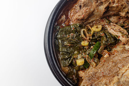 Dishes with Bone Meat. Broth dish with vegetables and meat. Korean food culture