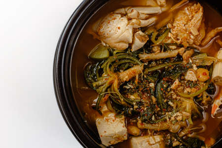 food with shepherd's purse. Soup dish made with miso. Korean food cultureの写真素材