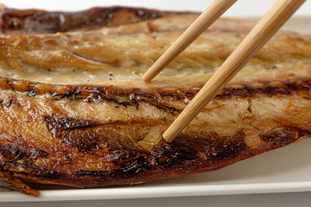Grilled Mackerel. soft-tasting fish. salty grilled fish