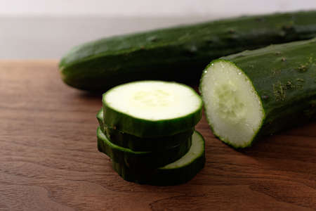 Long and succulent vegetable green cucumberの写真素材