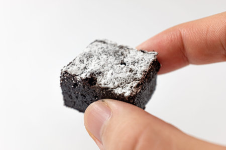 Chocolate brownies on a white backgroundの写真素材