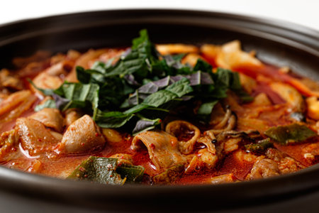 Beef Chitterlings Hotpot on White Backgroundの写真素材