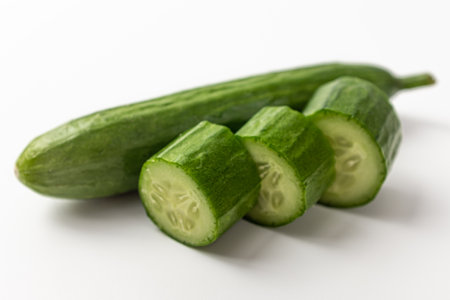 Snack cucumber on a white backgroundの写真素材