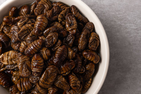 Stewed silk moth pupa rich in proteinの写真素材