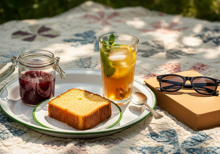 Light Picnic Snack with Pound Cake and Mint Teaの素材
