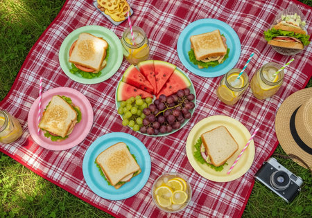 Colorful Summer Picnic with Sandwiches and Lemonadeの素材