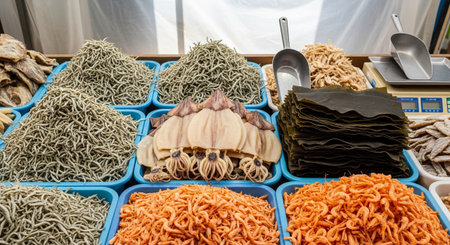 Dried Seafood Selection at Korean Marketの素材