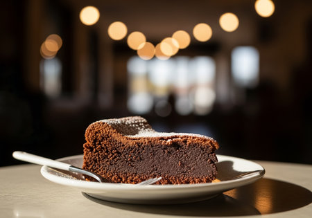 Slice of Flourless Chocolate Cake with Powdered Sugarの素材