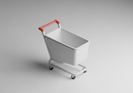 Clean White 3D Shopping Cart Icon with Red Handleの素材