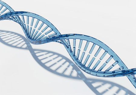 Realistic Blue Glass DNA Helix with a Shadow on Whiteの素材