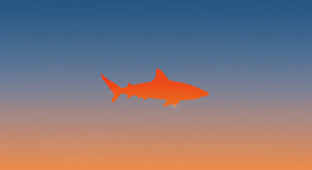 A Minimalist Silhouette of an Orange Shark on a Gradient Backgroundの素材
