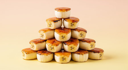 A Pyramid Stack of Caramelized Banana Brulee Slicesの素材