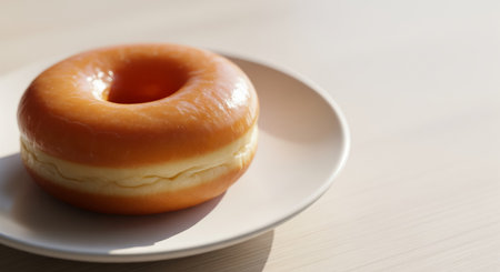 A Simple Glazed Donut on a Plate with Soft Morning Lightの素材