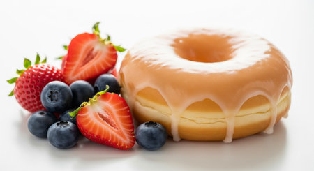 A Glazed Donut with Fresh Strawberries and Blueberriesの素材