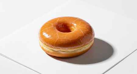 A Minimalist Glazed Donut with a Cracked Glaze on White Paperの素材
