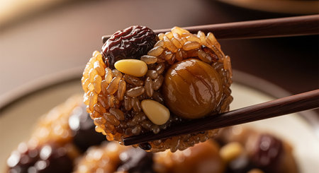Traditional chinese sweet glutinous rice ball with nuts and soy sauceの素材