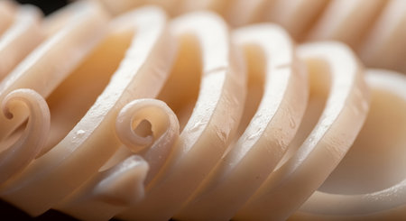 Close up of raw onion rings. Shallow depth of field.の素材