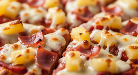 Pizza with ham, cheese and pineapple. Close-up.の素材