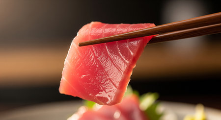 Tuna sashimi with chopsticks, japanese foodの素材