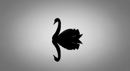 Silhouette of a black swan on a white background.の素材