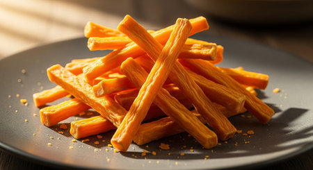 Pile of grissini sticks on a black plate. Close up.の素材