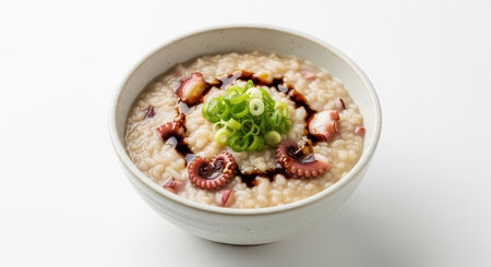 Japanese foodpus porridge in a bowl on white backgroundの素材