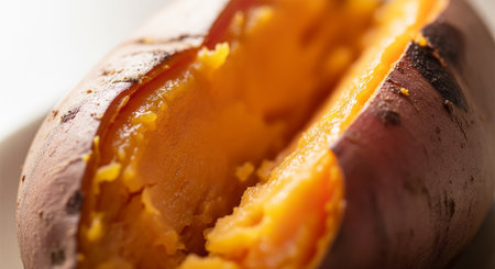Baked sweet potato on a white plate. Selective focus.の素材