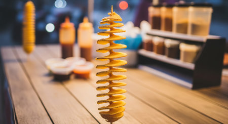Spaghetti in the form of a Christmas tree on a wooden tableの素材