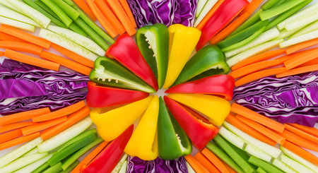 colorful bell pepper in the shape of a circle on white backgroundの素材