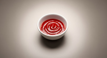 tomato sauce in a bowl on a white background, top viewの素材
